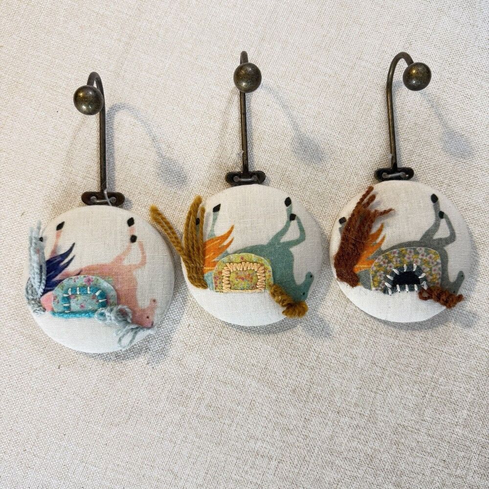 Horse Wall Hooks Set of 3 Fabric Embroidered Equestrian Cottagecore Decor
